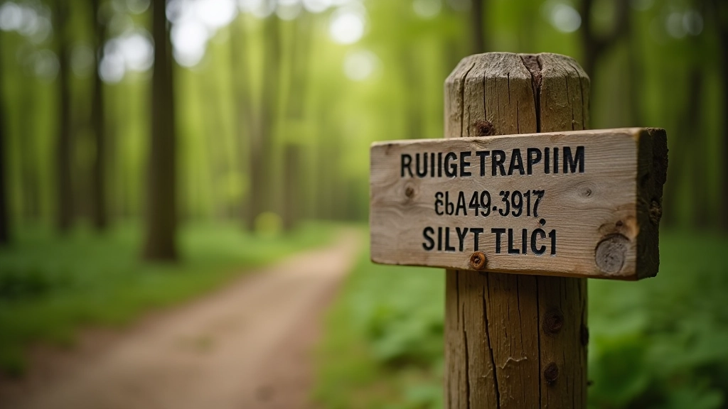 Melnā ceļa zīme ar pārgājienu distances informāciju, skaidra teksta rādīšana, lauku ainavā